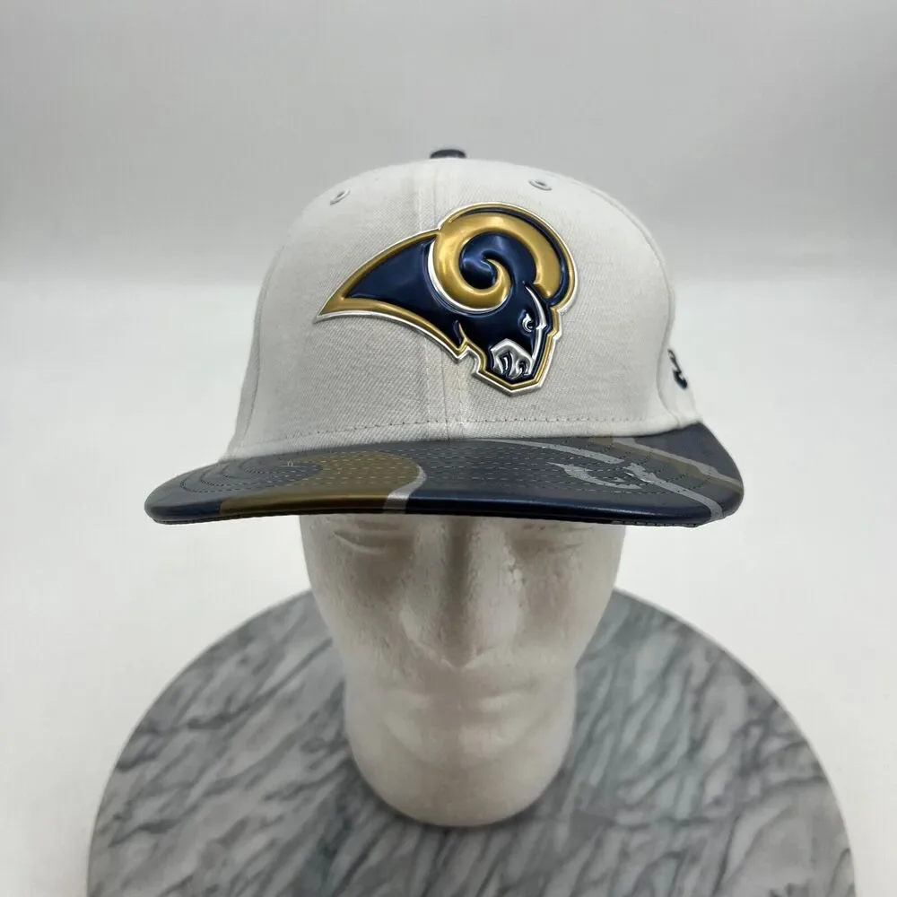New Era Los Angels Rams Mens 7 1/4‎ 59Fifty Fitted Embossed Logo PU Bill Cap
